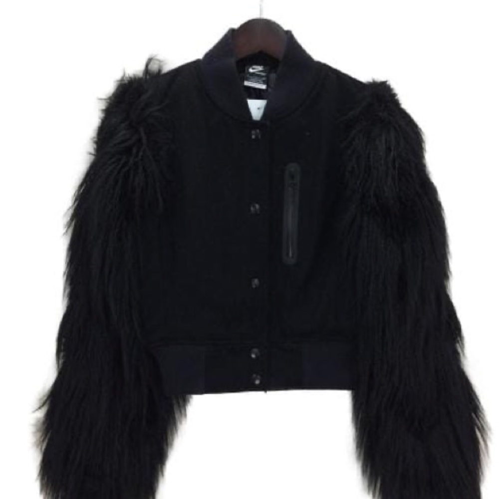 Choies Black Bomber Jacket with faux Fur Sleeves